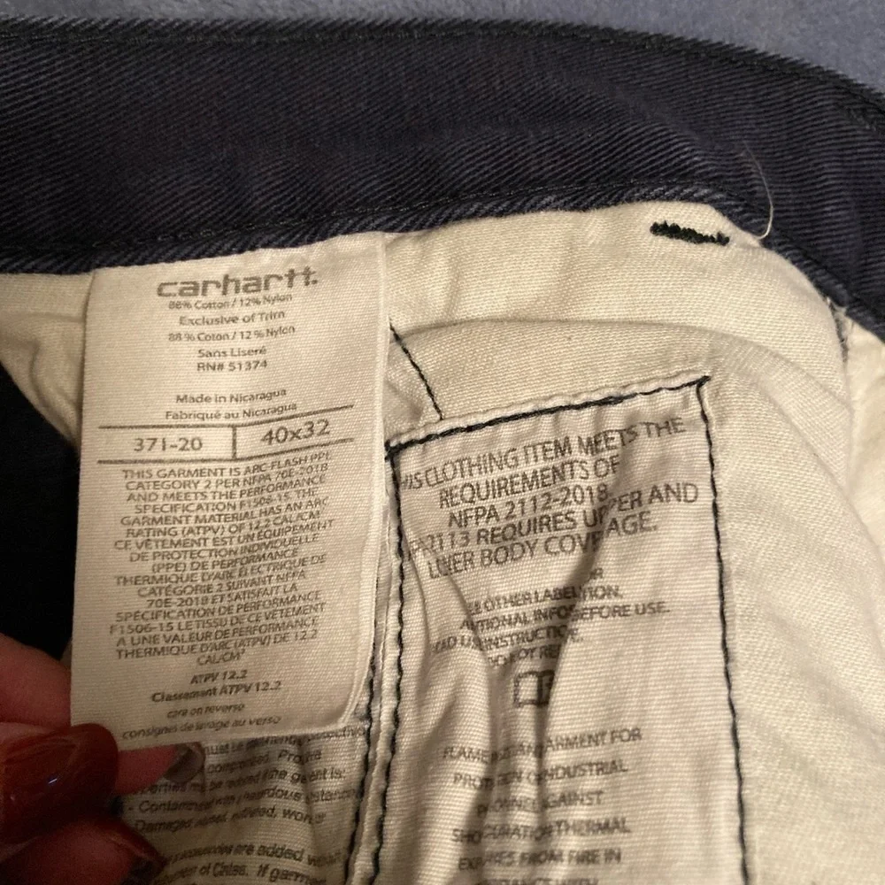 CARHARTT Size 40x32 Blue Fire Resistant Cotton Blend Pants